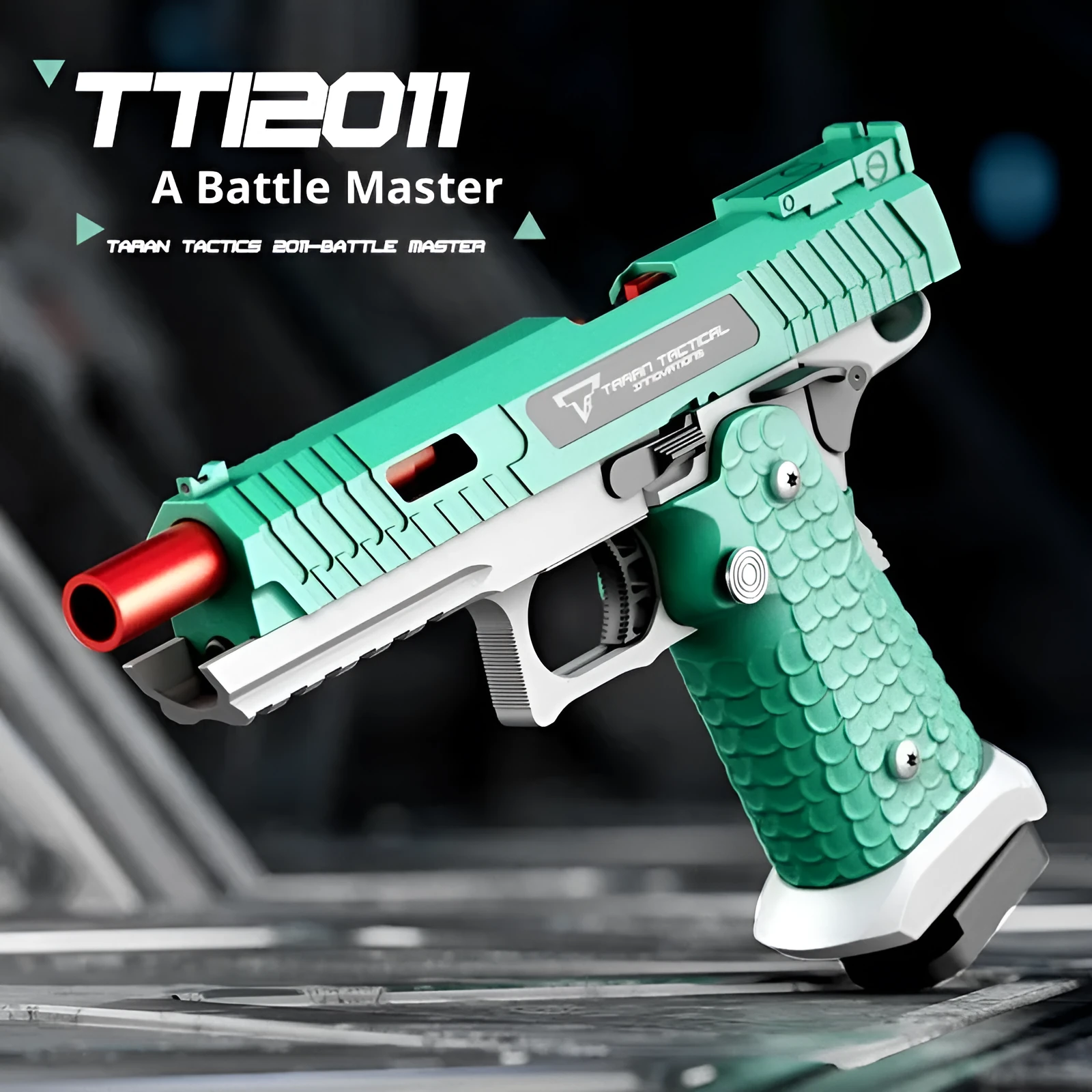 Metal shell-ejecting toy gun with slide lock in Macaron Green, showing realistic action