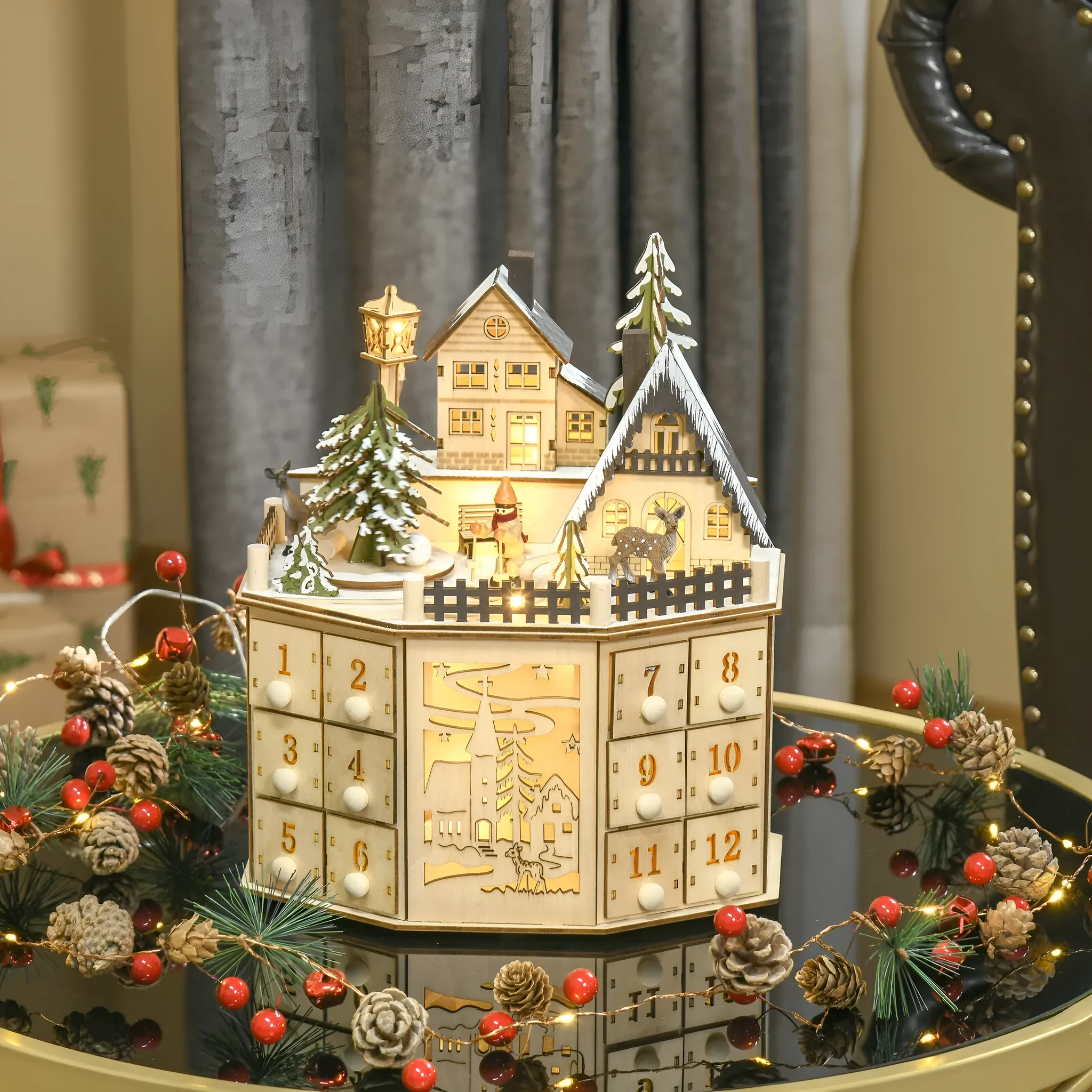Wooden Christmas 24-day countdown advent music calendar ornament for home and office display