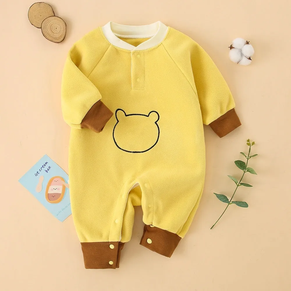 Thick Oli Fleece baby romper in Little Bear purple, a fleece-lined jumpsuit with long sleeves for spring autumn winter wear