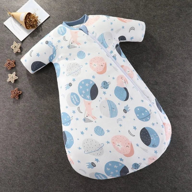 Baby pure cotton thickened anti-kick quilt sleeping bag with cartoon pattern in rainbow pink colour for toddlers 1-3 years