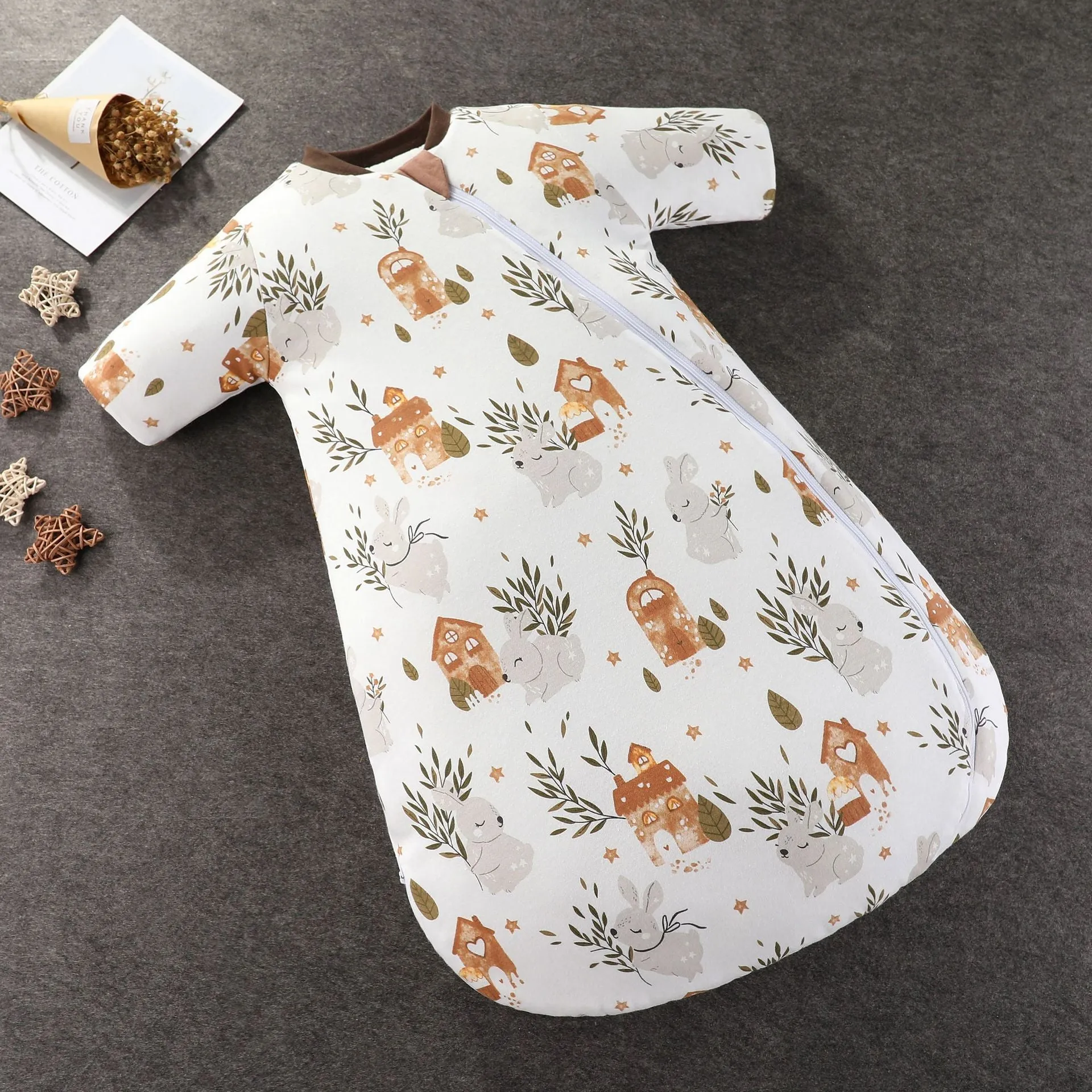 Baby pure cotton thickened anti-kick quilt sleeping bag with cartoon pattern in rainbow pink colour for toddlers 1-3 years