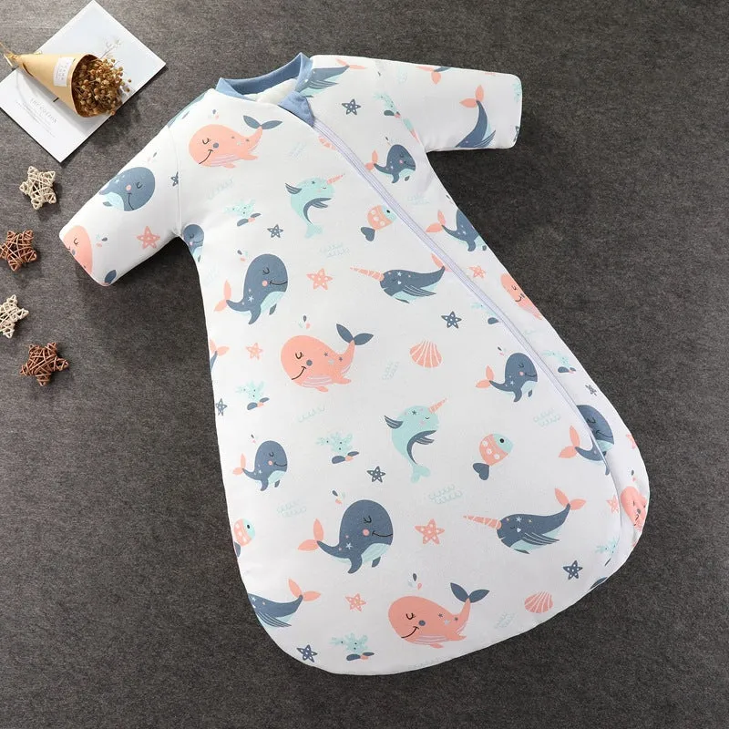 Baby pure cotton thickened anti-kick quilt sleeping bag with cartoon pattern in rainbow pink colour for toddlers 1-3 years