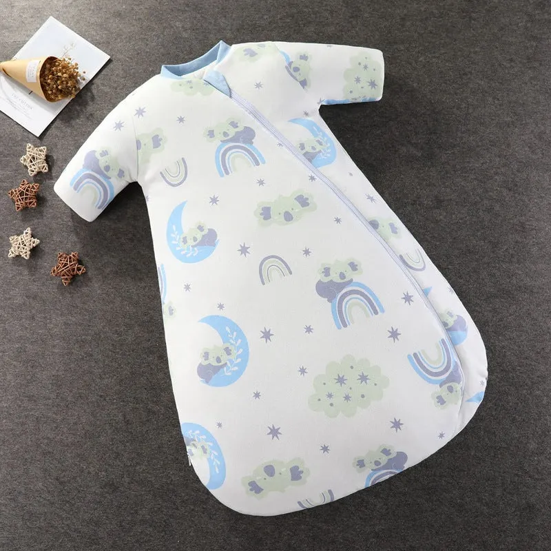 Baby pure cotton thickened anti-kick quilt sleeping bag with cartoon pattern in rainbow pink colour for toddlers 1-3 years