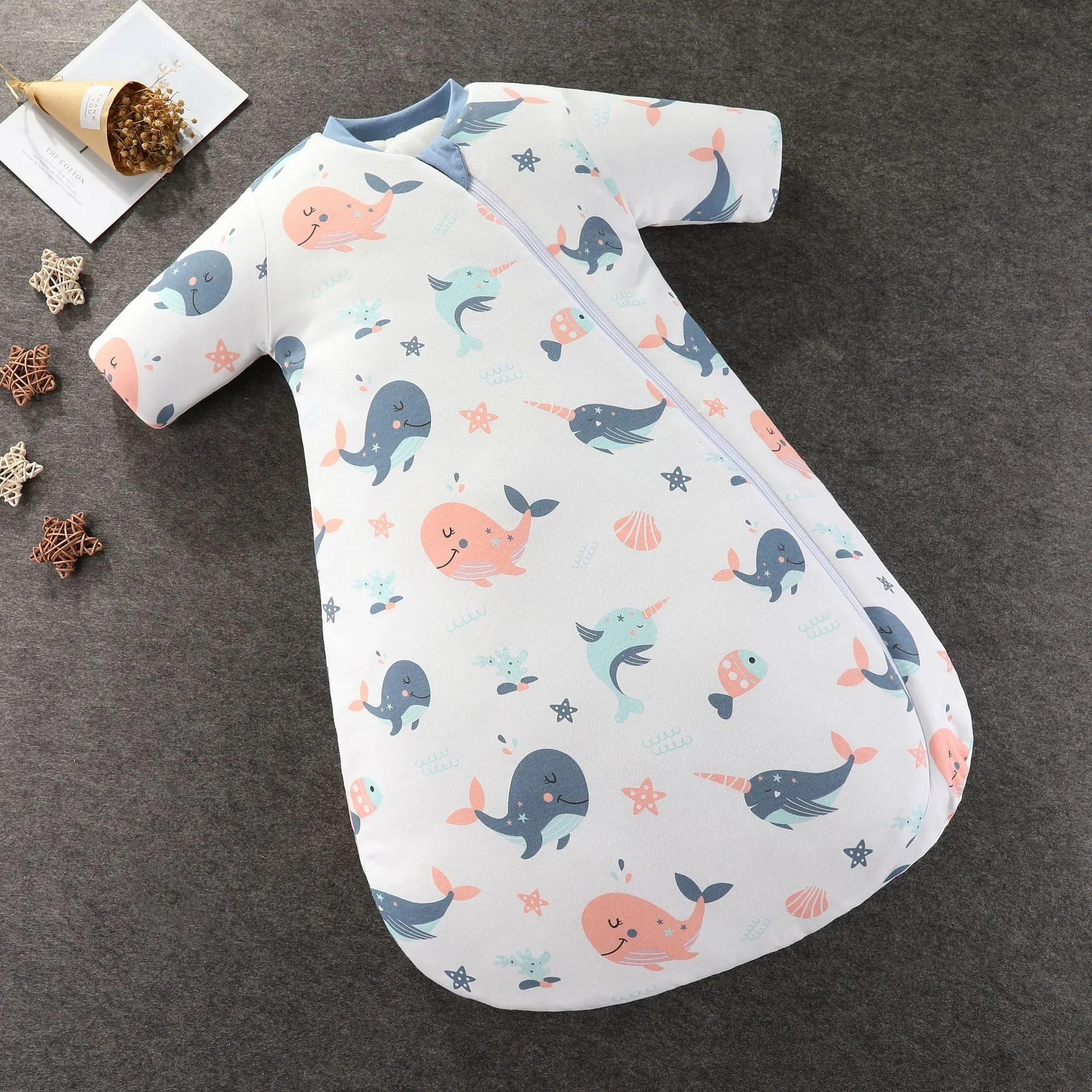 Baby pure cotton thickened anti-kick quilt sleeping bag with cartoon pattern in rainbow pink colour for toddlers 1-3 years