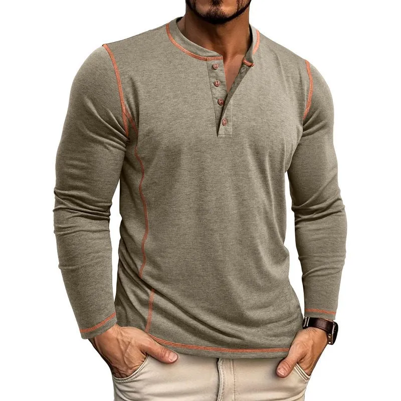 Men's cotton blend Henley shirt with four-button top, slim fit, available in blue, sizes S to 3XL