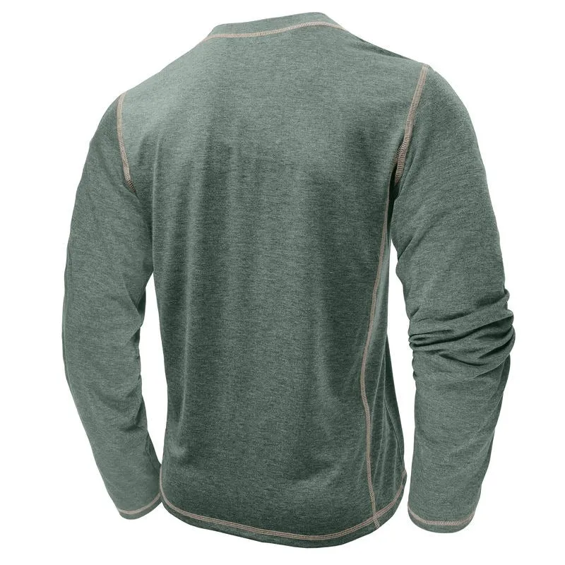Men's cotton blend Henley shirt with four-button top, slim fit, available in blue, sizes S to 3XL