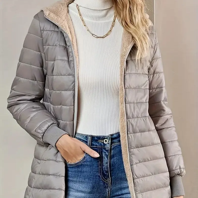 Ladies cotton long sleeve jacket in black, gray and khaki, sizes S to 4XL, regular sleeve style