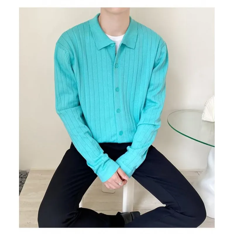 Men's loose lapel cardigan sweater in chenille cotton, available in black, gray, green, white, sizes M to 3XL