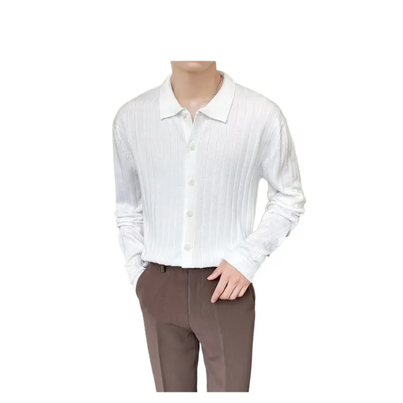 Men's loose lapel cardigan sweater in chenille cotton, available in black, gray, green, white, sizes M to 3XL