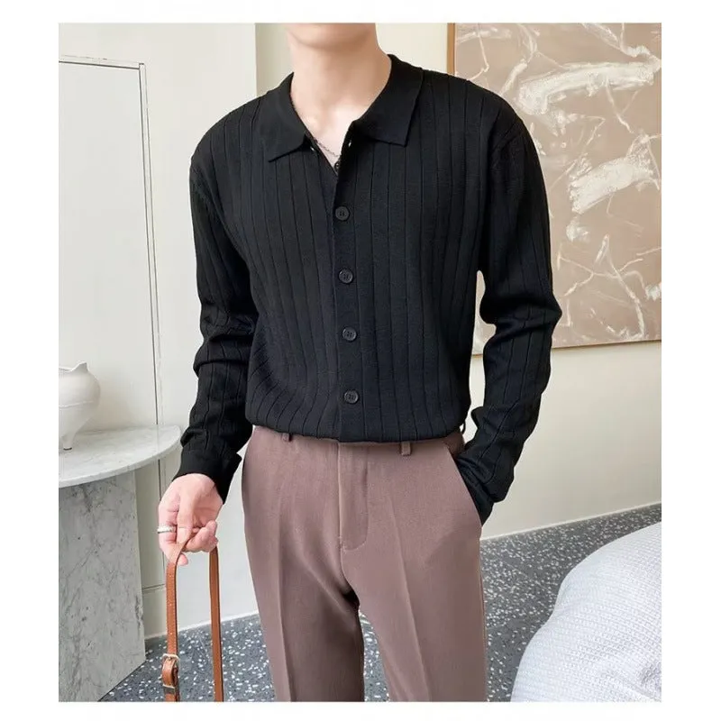 Men's loose lapel cardigan sweater in chenille cotton, available in black, gray, green, white, sizes M to 3XL