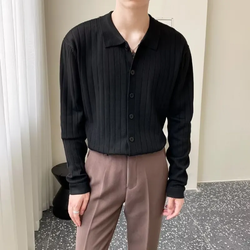 Men's loose lapel cardigan sweater in chenille cotton, available in black, gray, green, white, sizes M to 3XL