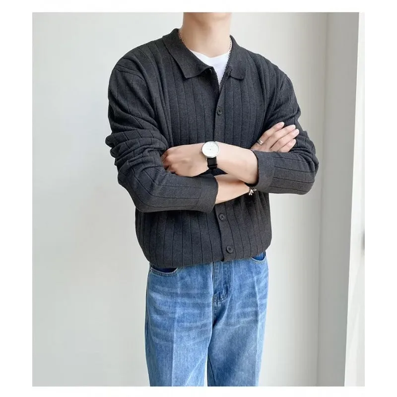 Men's loose lapel cardigan sweater in chenille cotton, available in black, gray, green, white, sizes M to 3XL