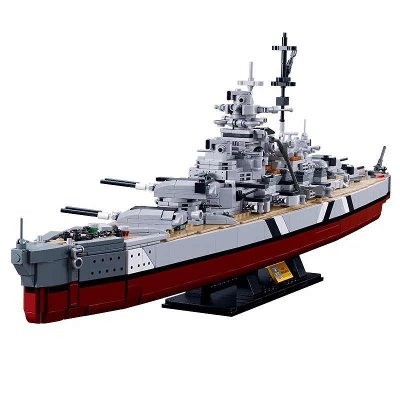 Battleship Bismarck and aircraft carrier building blocks set in Xiaoluban 1102 colour, compatible with Lego, for ages 7-14