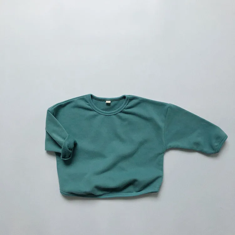 Children's basic long-sleeved sweatshirt in solid colour cotton knit, unisex Korean style, 80-130cm height options