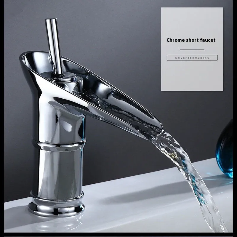 Wine glass style basin faucet with bamboo joint design in brass construction with metallic finish