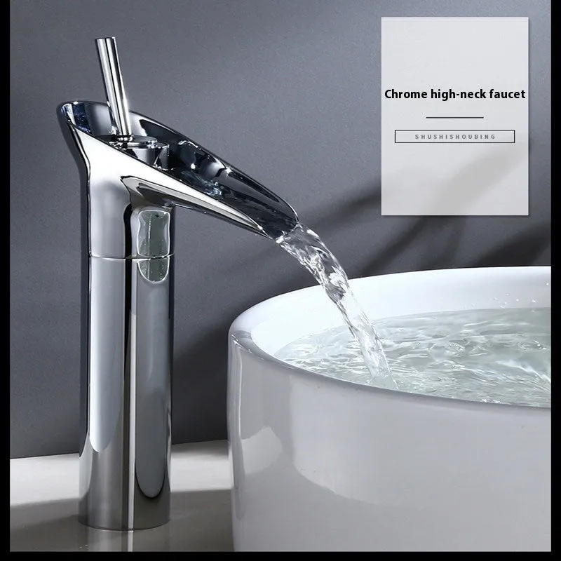 Wine glass style basin faucet with bamboo joint design in brass construction with metallic finish