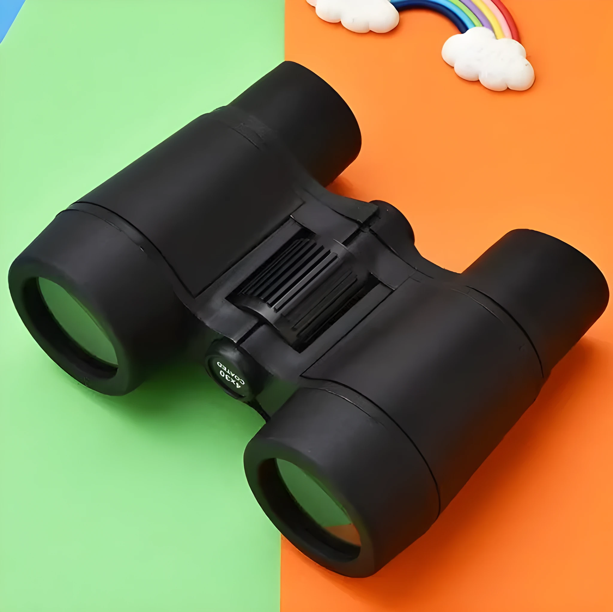 4X30 kids toy telescope HD portable binoculars style in black with 430 flat leather finish