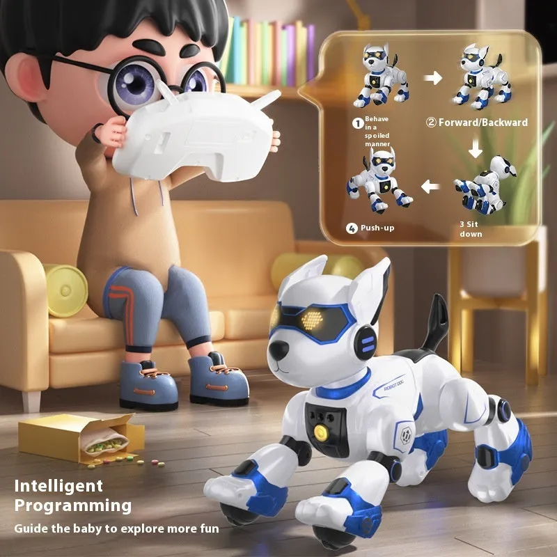 Intelligent robot dog toy in peach pink with voice control and gesture sensing features