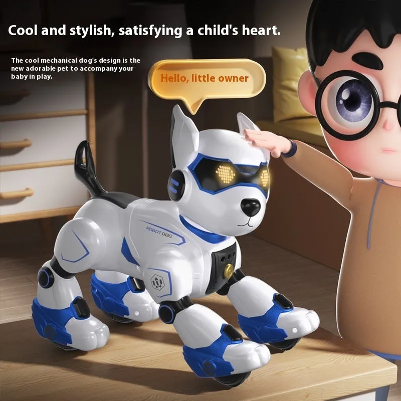 Intelligent robot dog toy in peach pink with voice control and gesture sensing features
