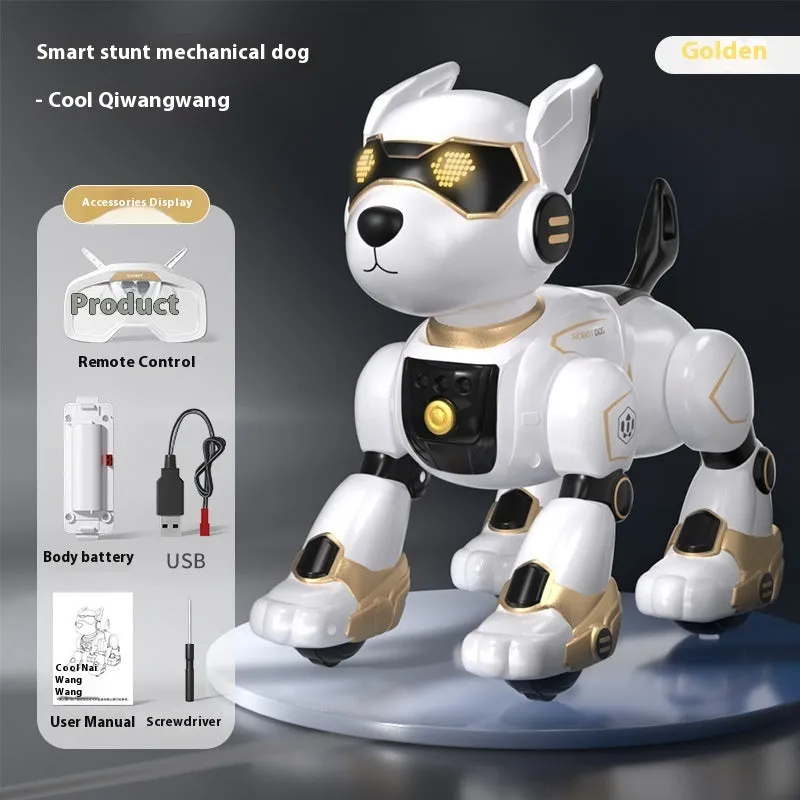 Intelligent robot dog toy in peach pink with voice control and gesture sensing features