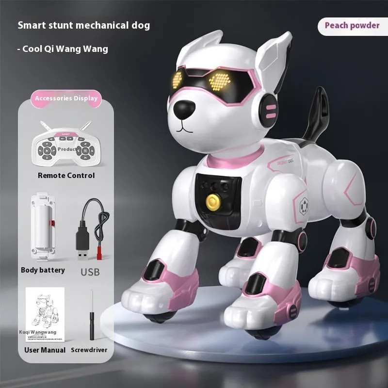 Intelligent robot dog toy in peach pink with voice control and gesture sensing features