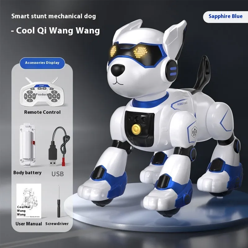 Intelligent robot dog toy in peach pink with voice control and gesture sensing features