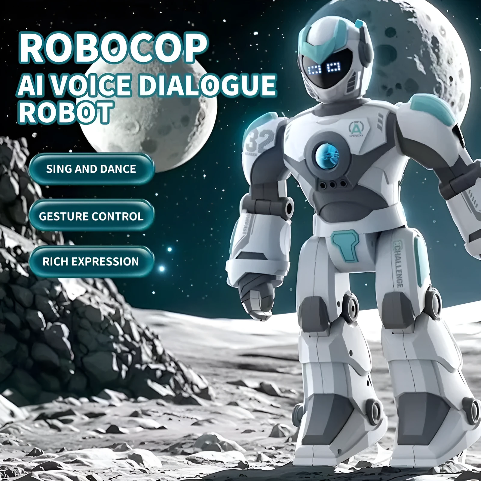 Toy Intelligent Voice Dialogue Robot 24g plastic robot model in white with mechanical war police design