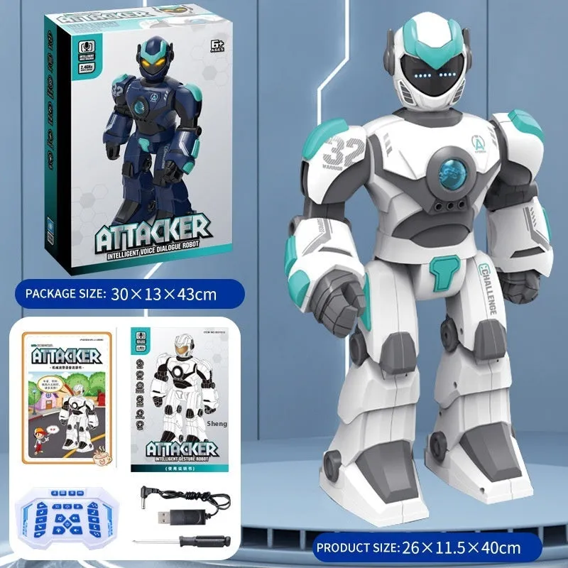Toy Intelligent Voice Dialogue Robot 24g plastic robot model in white with mechanical war police design