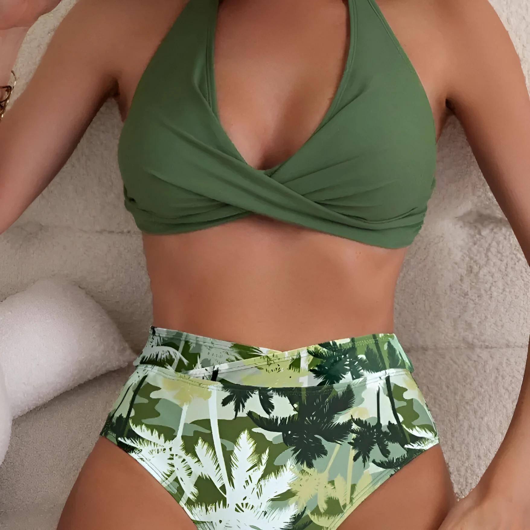 Women's high-waist floral print swimsuit in blue, green, lavender, peacock green or black