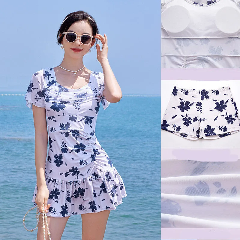 Women's mesh short sleeve swimming dress in summer green or white