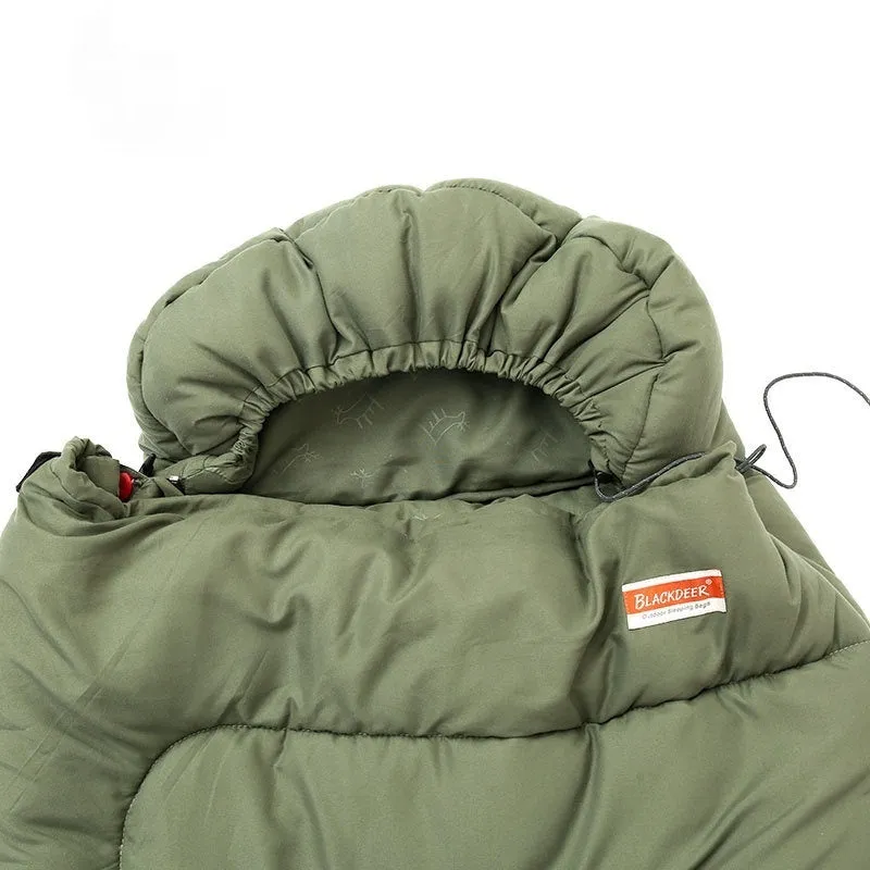 Ochre and olive green cotton sleeping bag quilt with storage bag for outdoor camping
