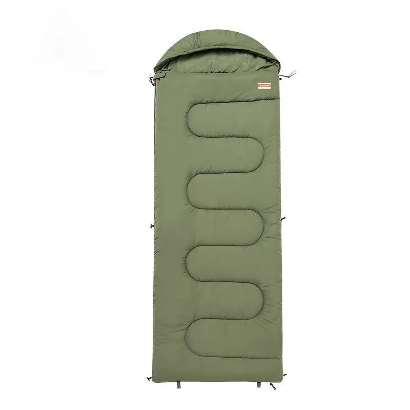 Ochre and olive green cotton sleeping bag quilt with storage bag for outdoor camping