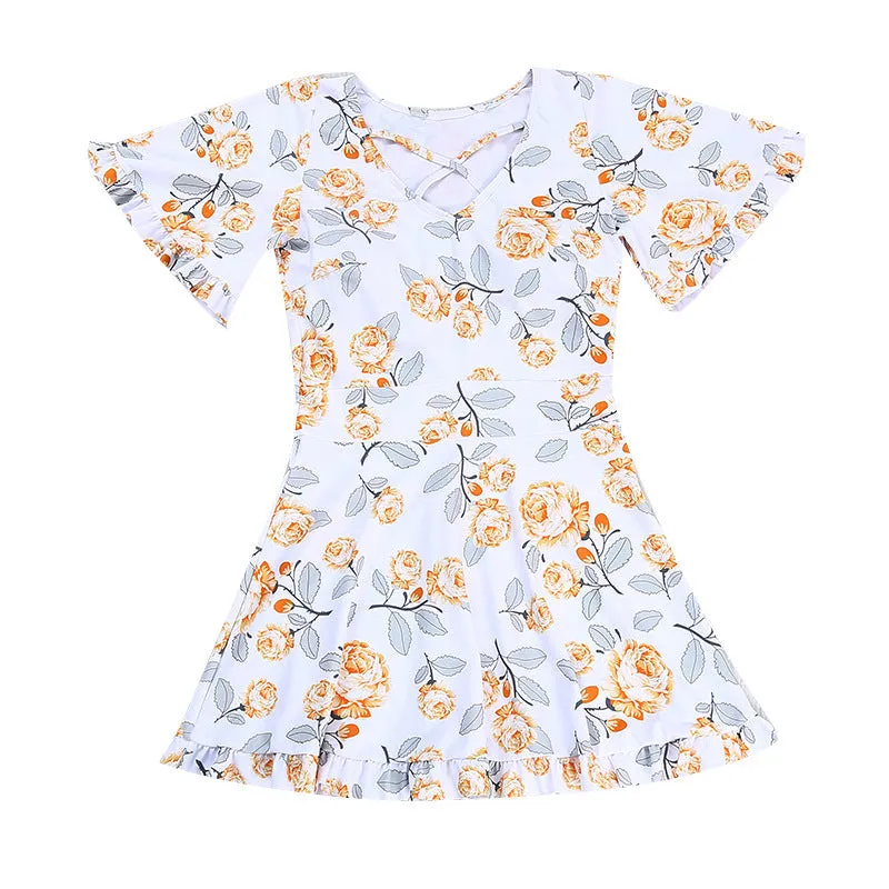 Women's high waist floral print one-piece swimsuit in blue or white pattern