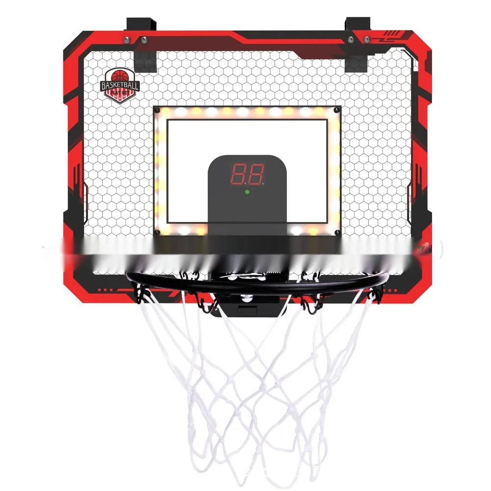 Folding basketball dunk frame with blue parallel panels and suction cup mounts for indoor walls.