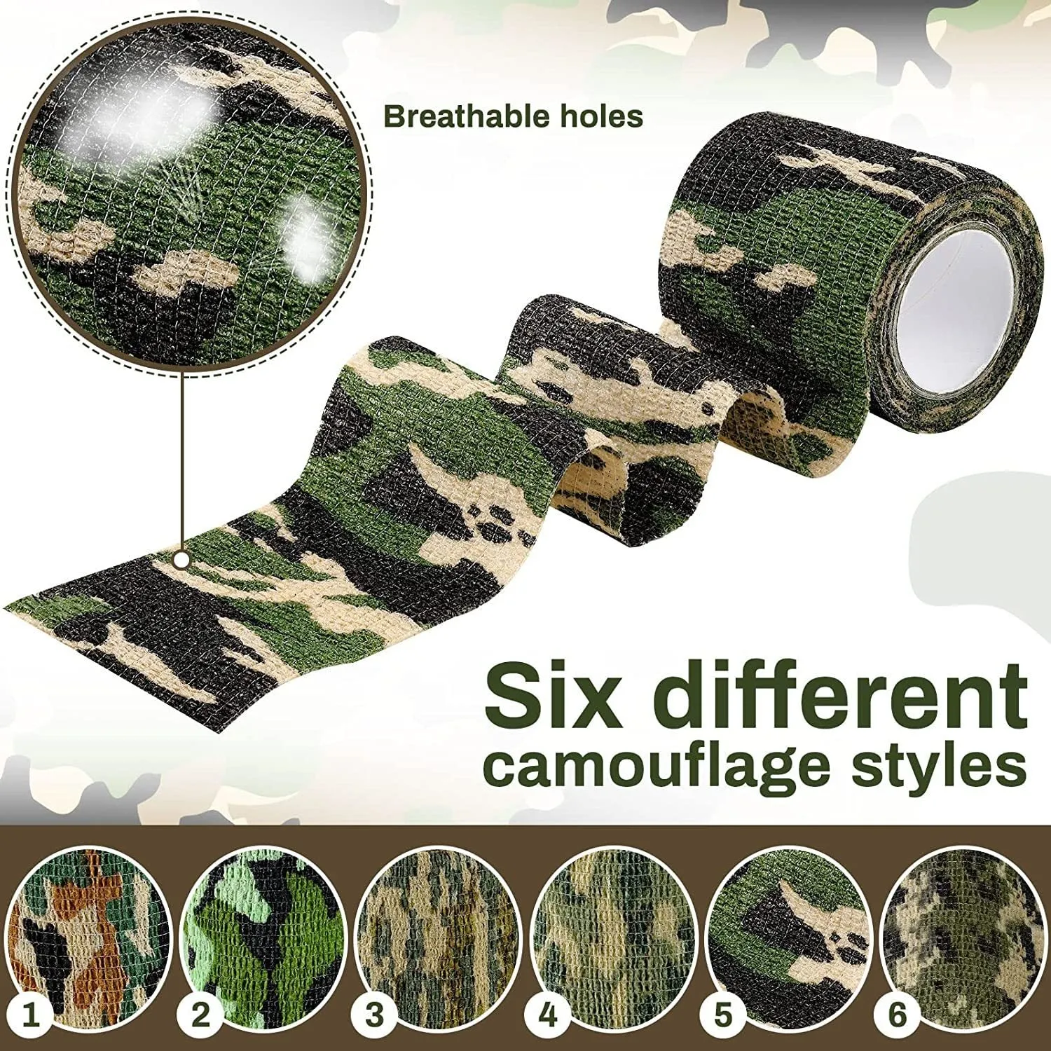 Non-woven camouflage bandage roll 4.5 metres long 5cm wide in forest pattern