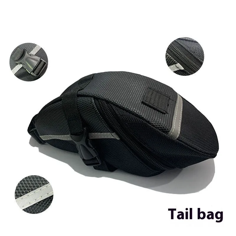 Black cycling tail bag with quick-release mounting for bicycle saddle