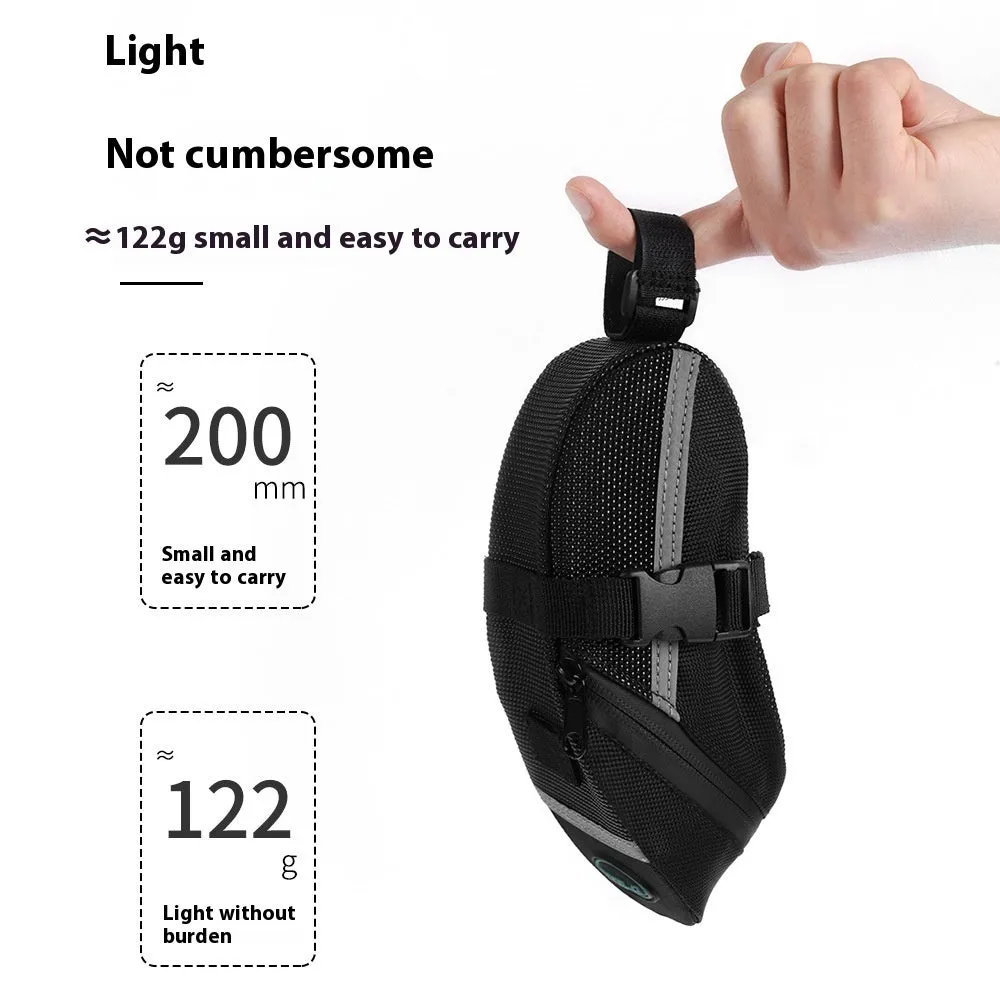 Black cycling tail bag with quick-release mounting for bicycle saddle