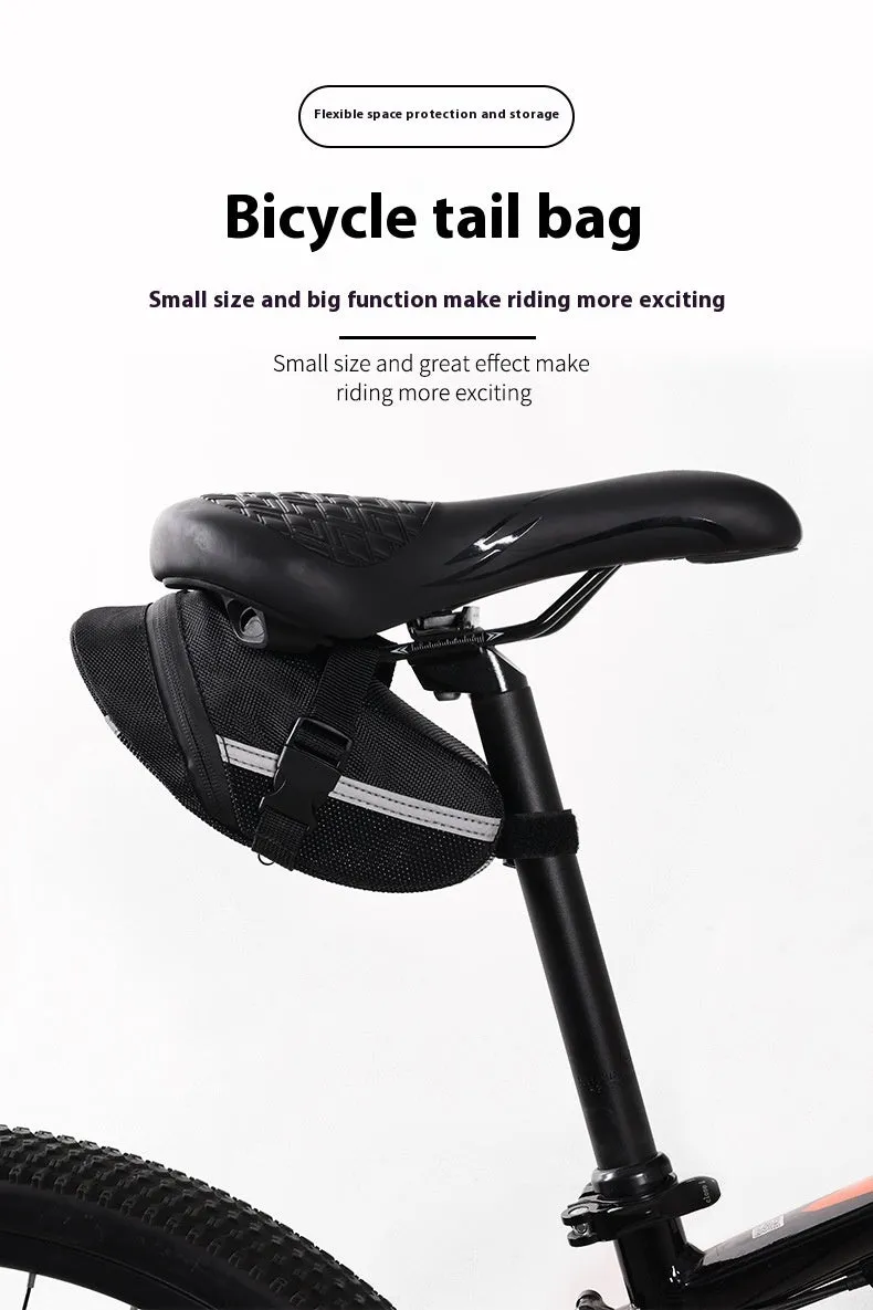 Black cycling tail bag with quick-release mounting for bicycle saddle