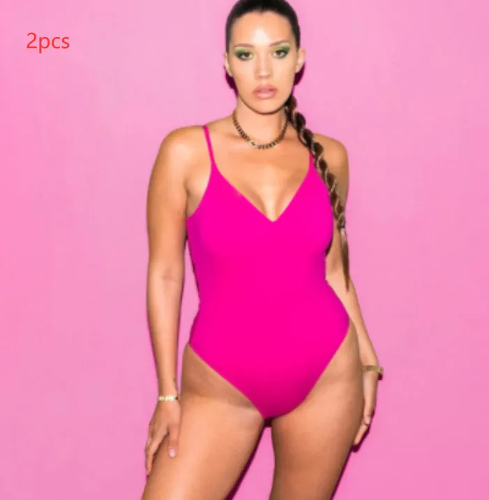 Backless one-piece swimsuit for women with string sides in a solid colour.