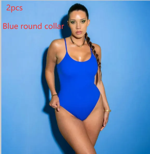 Backless one-piece swimsuit for women with string sides in a solid colour.