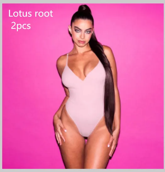Backless one-piece swimsuit for women with string sides in a solid colour.