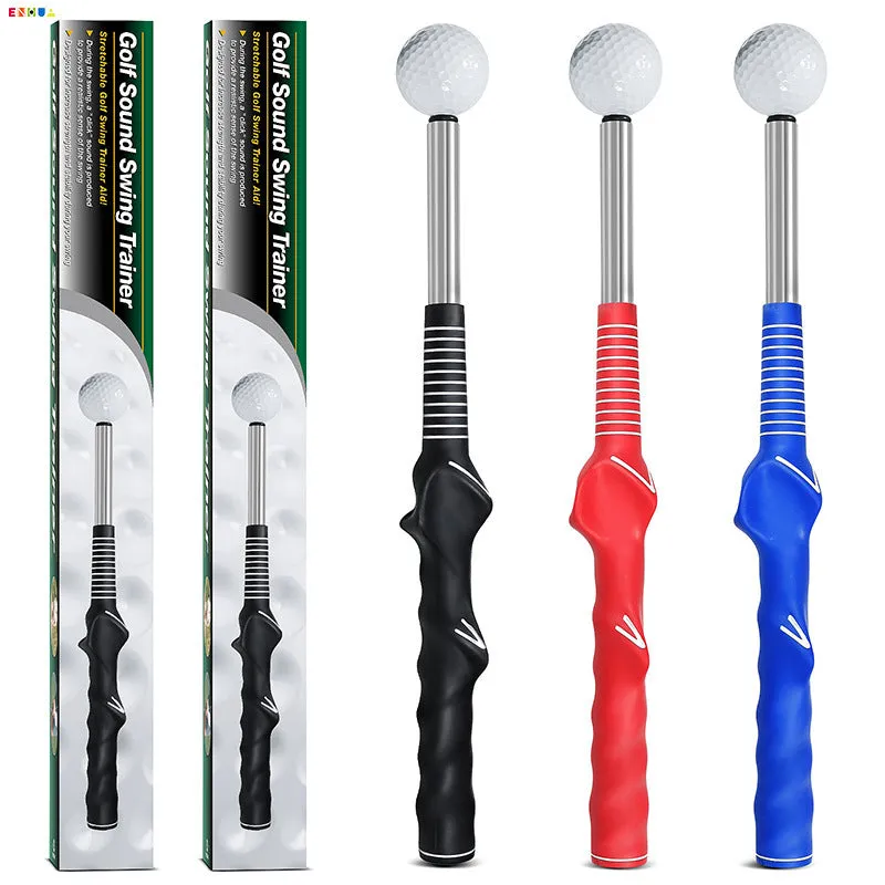 Telescopic golf swing trainer with stainless steel construction in three colour options