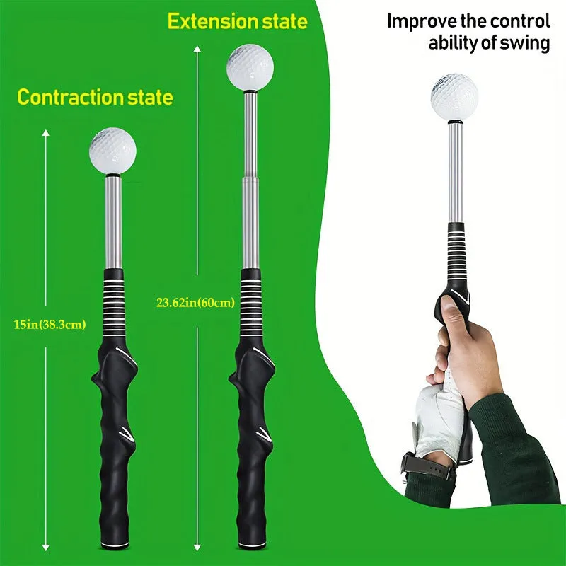 Telescopic golf swing trainer with stainless steel construction in three colour options