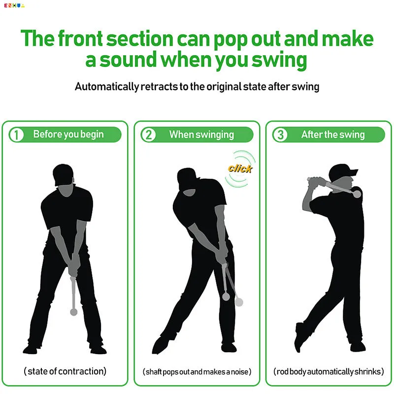 Telescopic golf swing trainer with stainless steel construction in three colour options