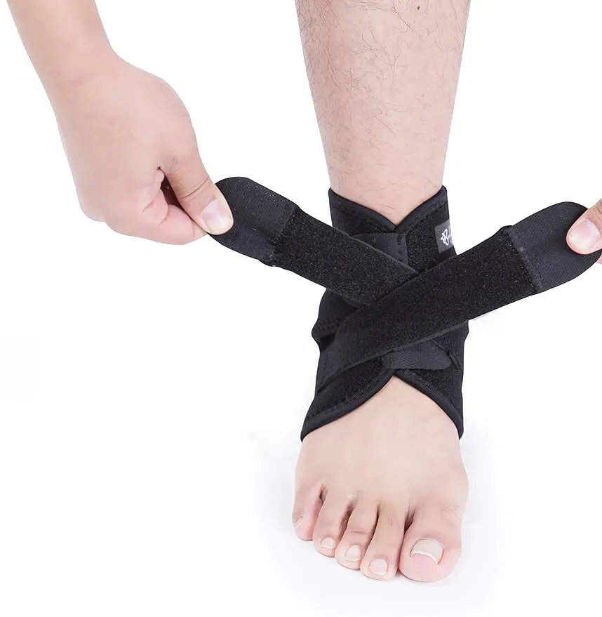 Black one-piece sports ankle support guard for multi-activity protection.