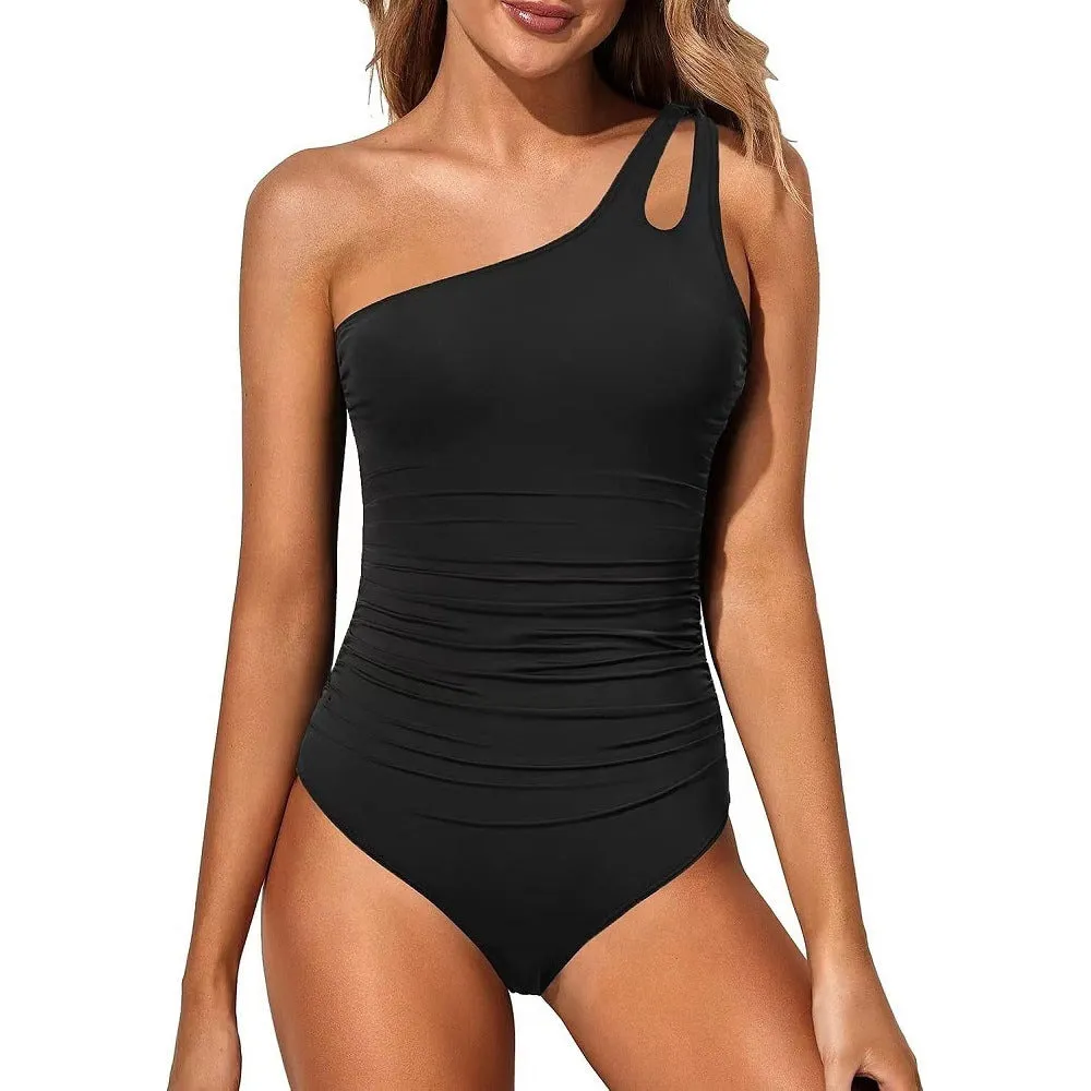Women's solid colour one-piece swimsuit in nylon fabric available in multiple colours and sizes