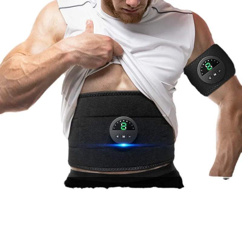 Shaping sweat waist fitness belt with display screen showing 120cm measurement