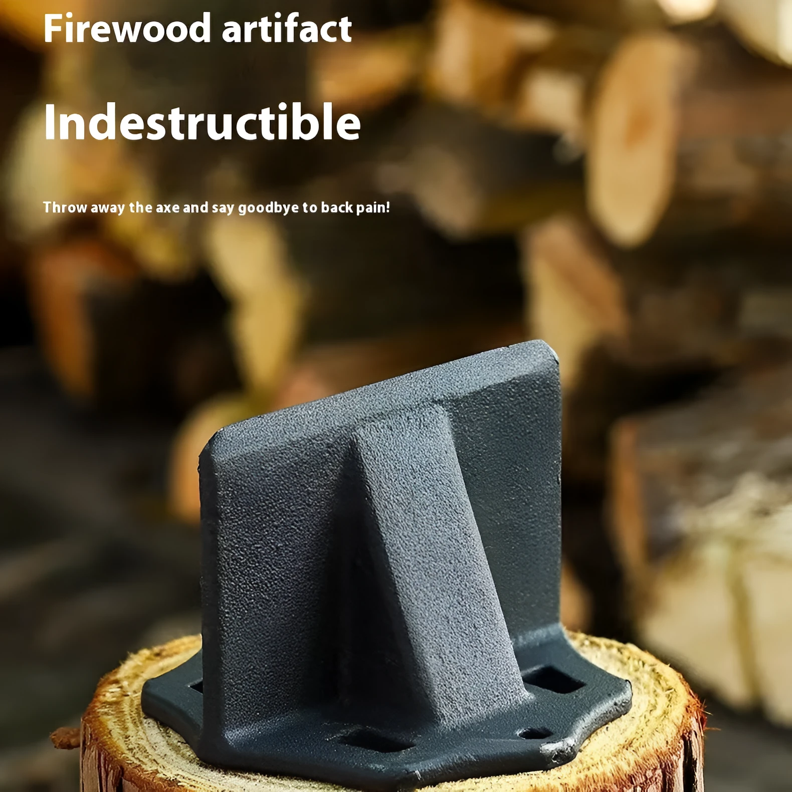 Small square wood splitter with cast iron construction for portable wood chopping