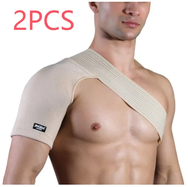 Adjustable skin-colour sports protective shoulder strap shown on a mannequin.