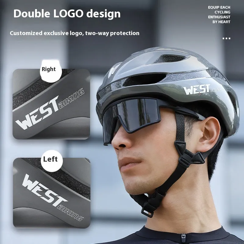 Adult unisex road bike helmet in various colours showing integrated safety design
